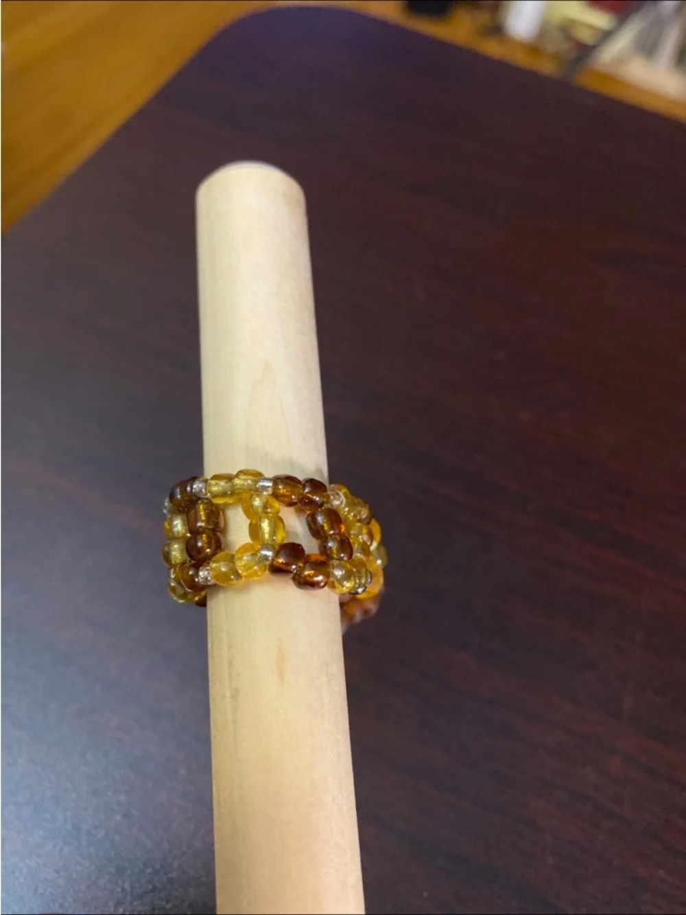 Amber and Cream Beaded Statement Ring for Women